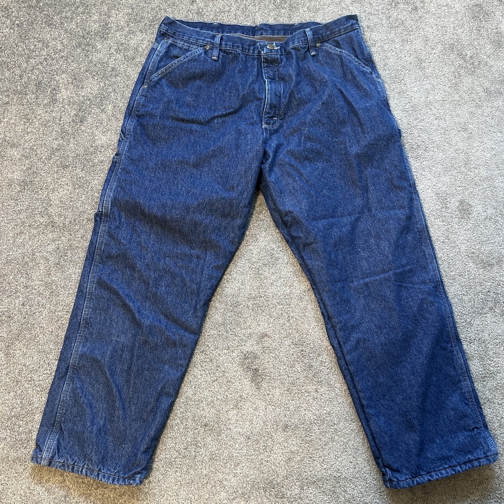 Wrangler Carpenter Flannel Lined Blue Jeans Mens 38x30 Relaxed